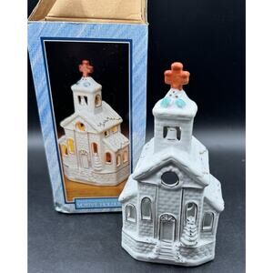 Vintage Porcelain House Votive Village Hand Painted Church -7D